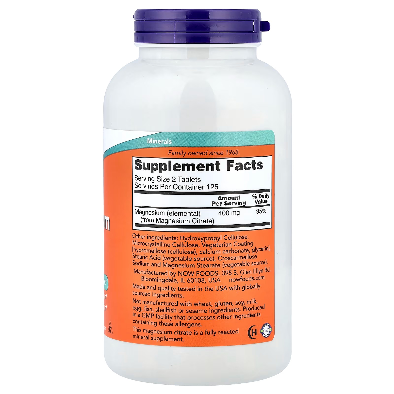 NOW Foods Magnesium Citrate, 200 mg Nervous System Support 250 Tablets thumbnail 2