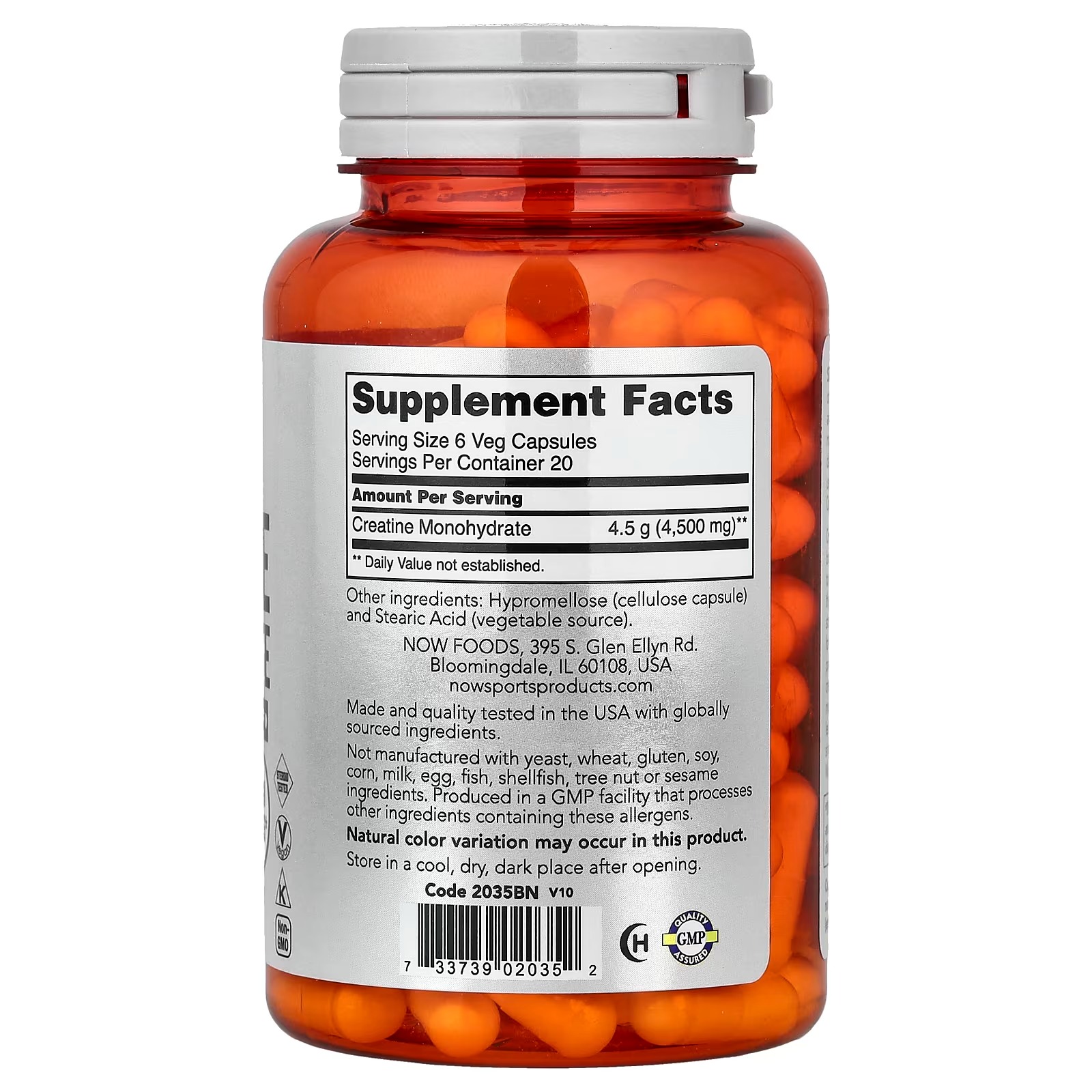 NOW Foods Sports Creatine Monohydrate Muscle Fuel 120 Veg Capsules thumbnail 2