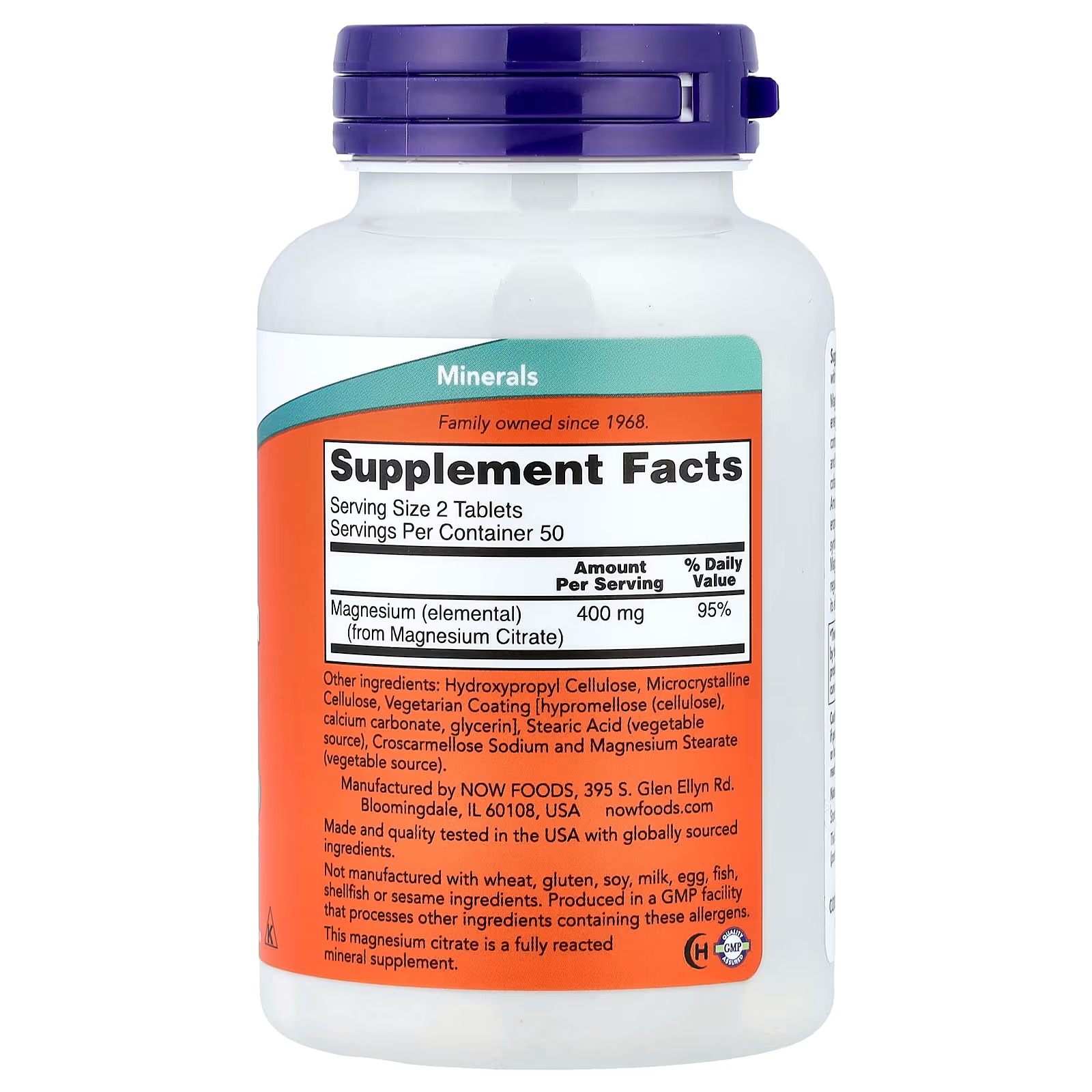 NOW Foods Magnesium Citrate, 200 mg Supports Energy Production 100 Tablets thumbnail 2