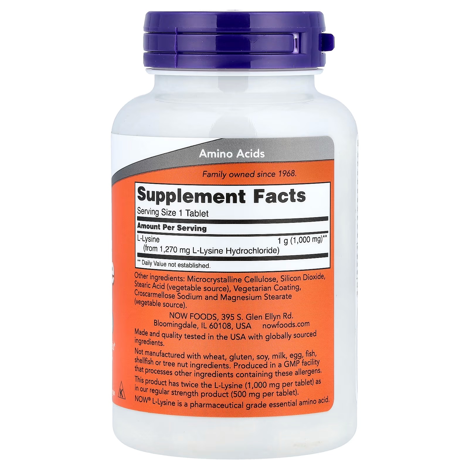 NOW Foods L-Lysine 1,000 mg Essential Amino Acid 100 Tablets thumbnail 2