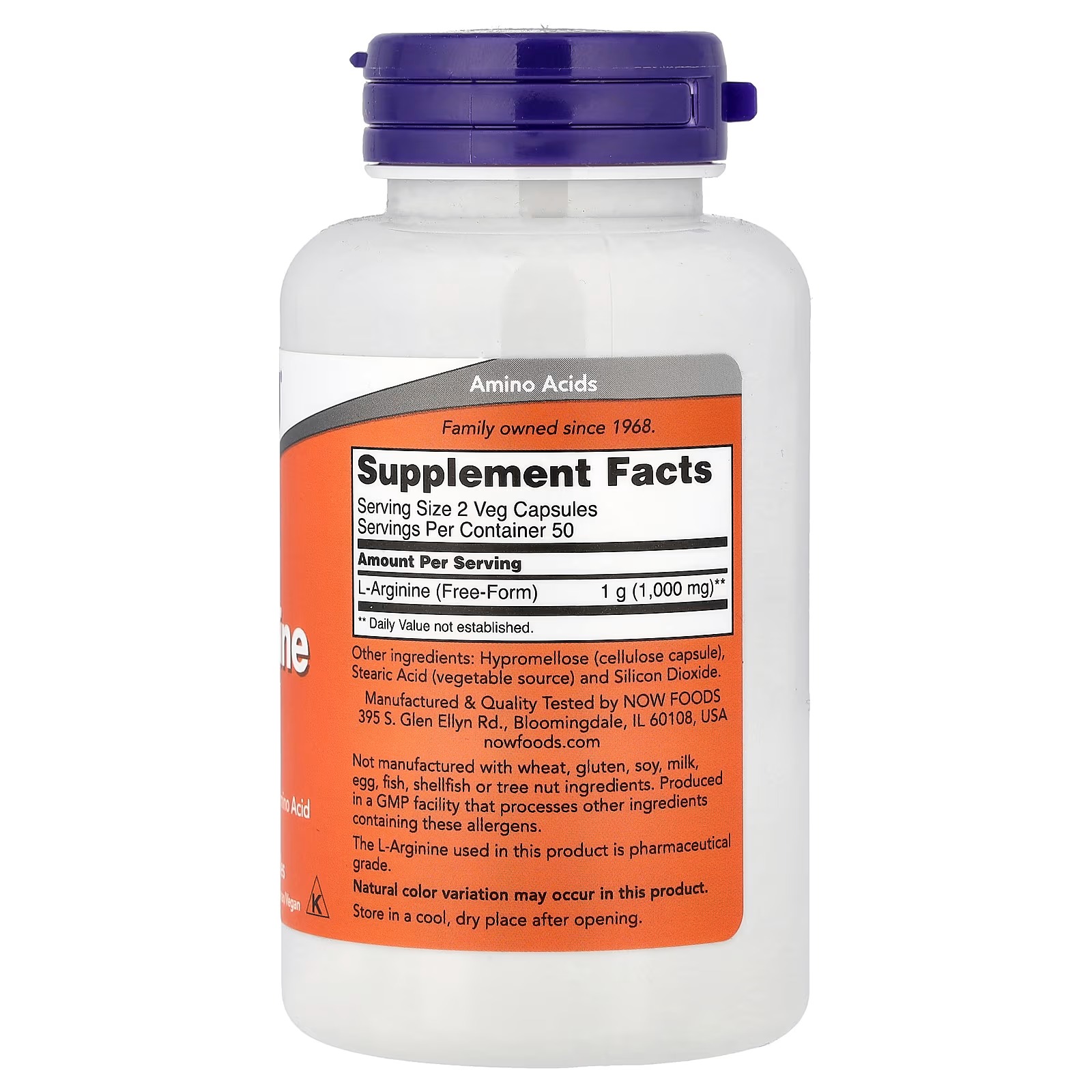 NOW Foods L-Arginine 500 mg Nitric Oxide Precursor 100 Capsules thumbnail 2