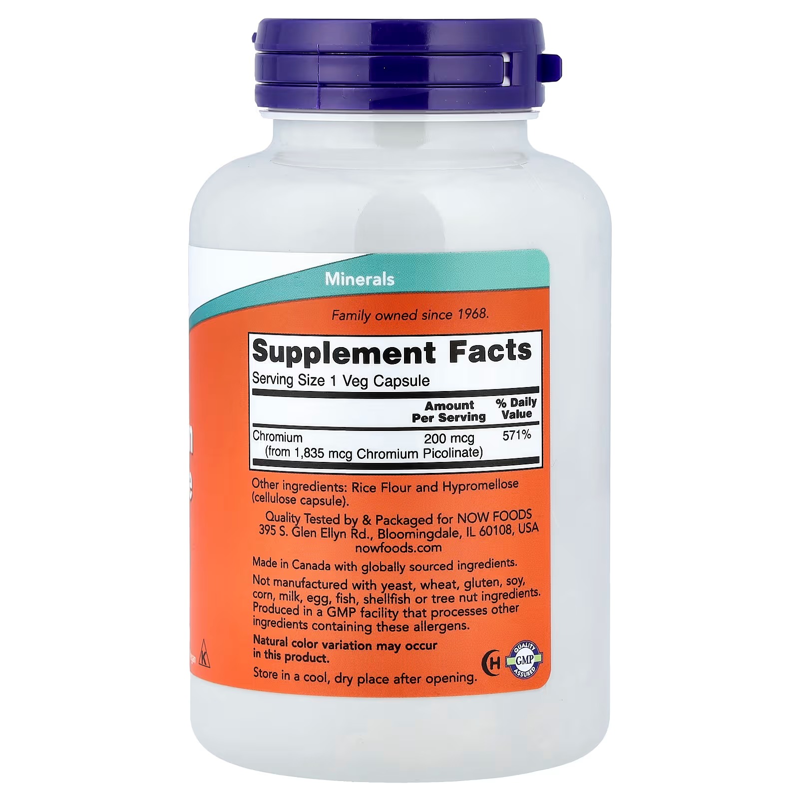 NOW Foods Chromium Picolinate, 200 mcg Insulin Co-Factor 250 Capsules thumbnail 2