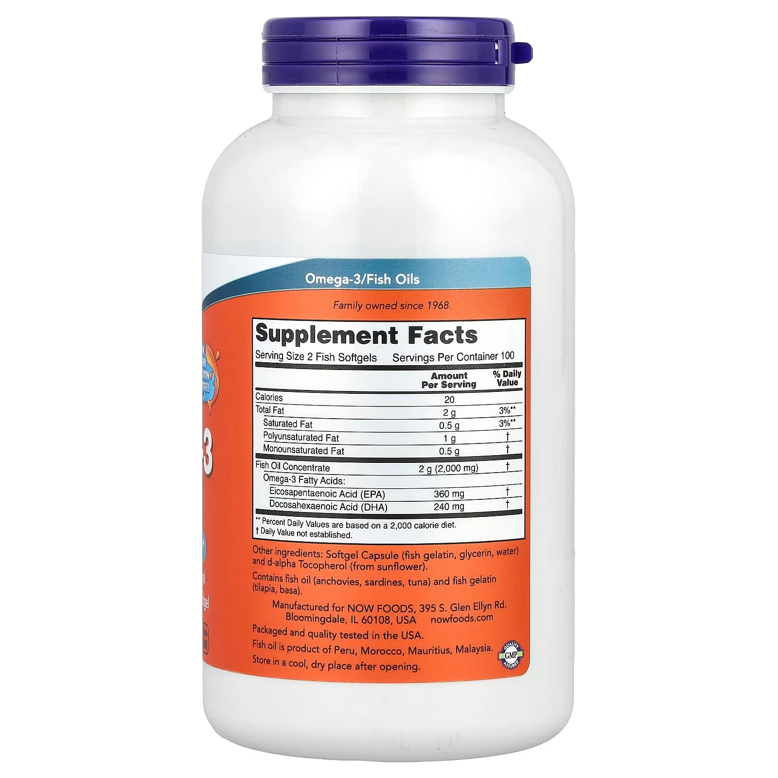 NOW Foods Omega-3 Fish Oil 1000 mg Cardiovascular Support 200 Softgels thumbnail 2