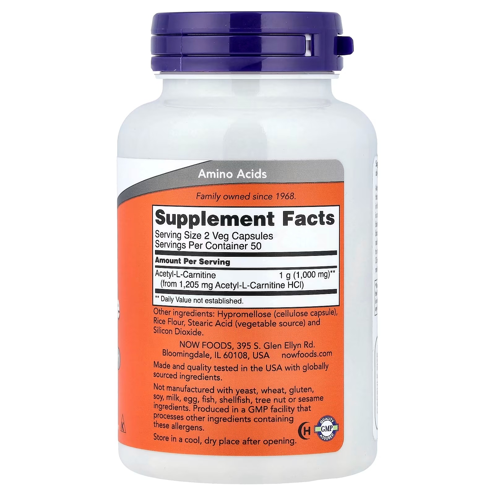 NOW Foods Acetyl-L-Carnitine 500 mg Transports Fatty Acids 100 Capsules thumbnail 2