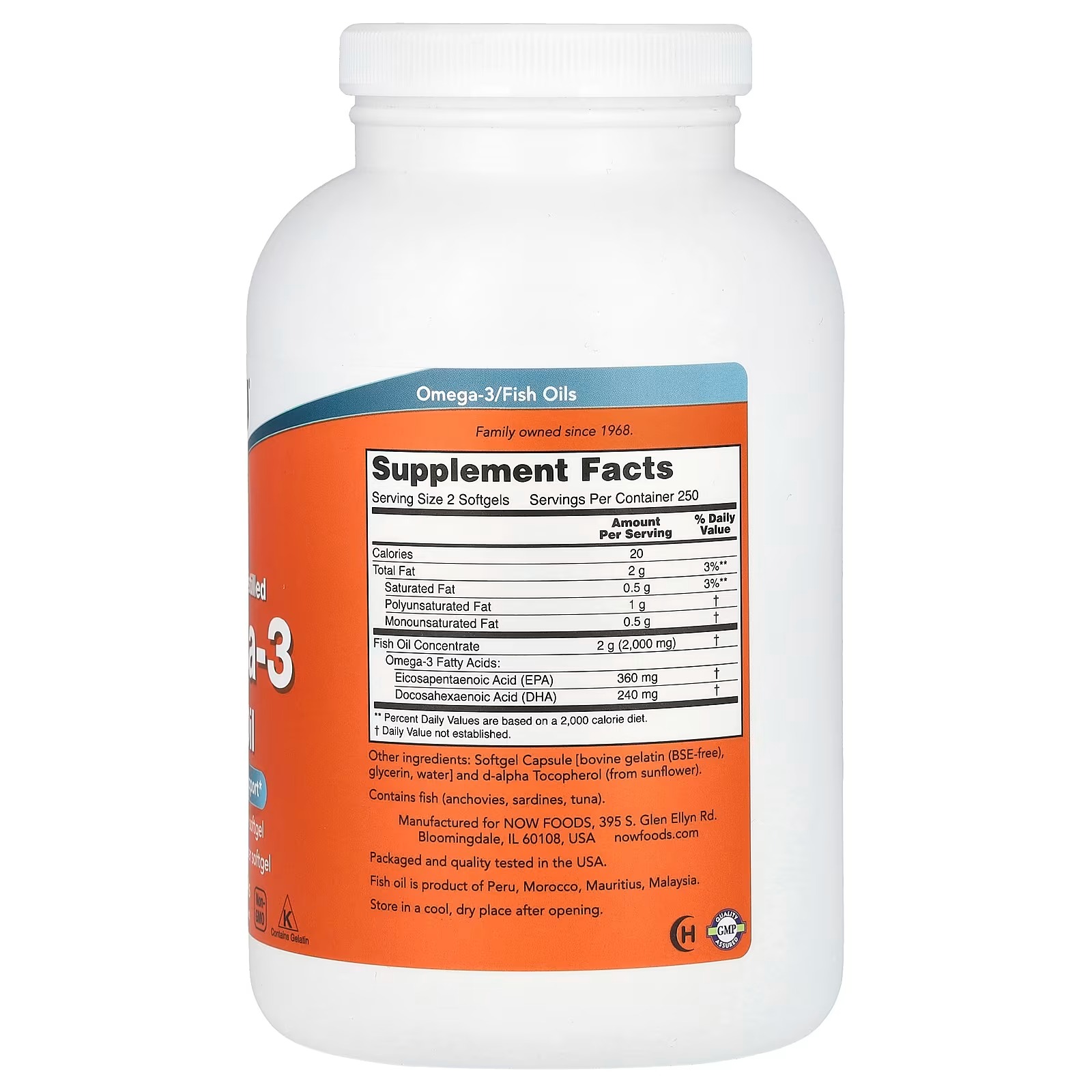NOW Foods Omega-3 Fish Oil 1,000 mg Moleculary Distilled 500 Softgels thumbnail 2