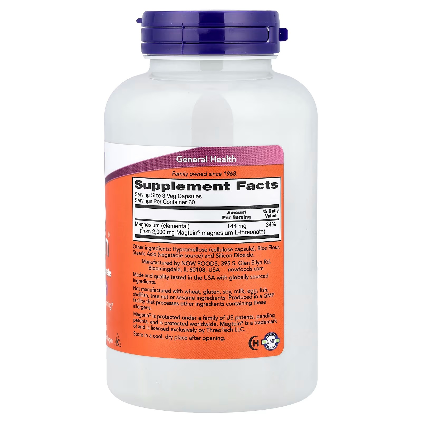 NOW Foods Magtein® Magnesium L-Threonate 180 Veg Capsules thumbnail 2