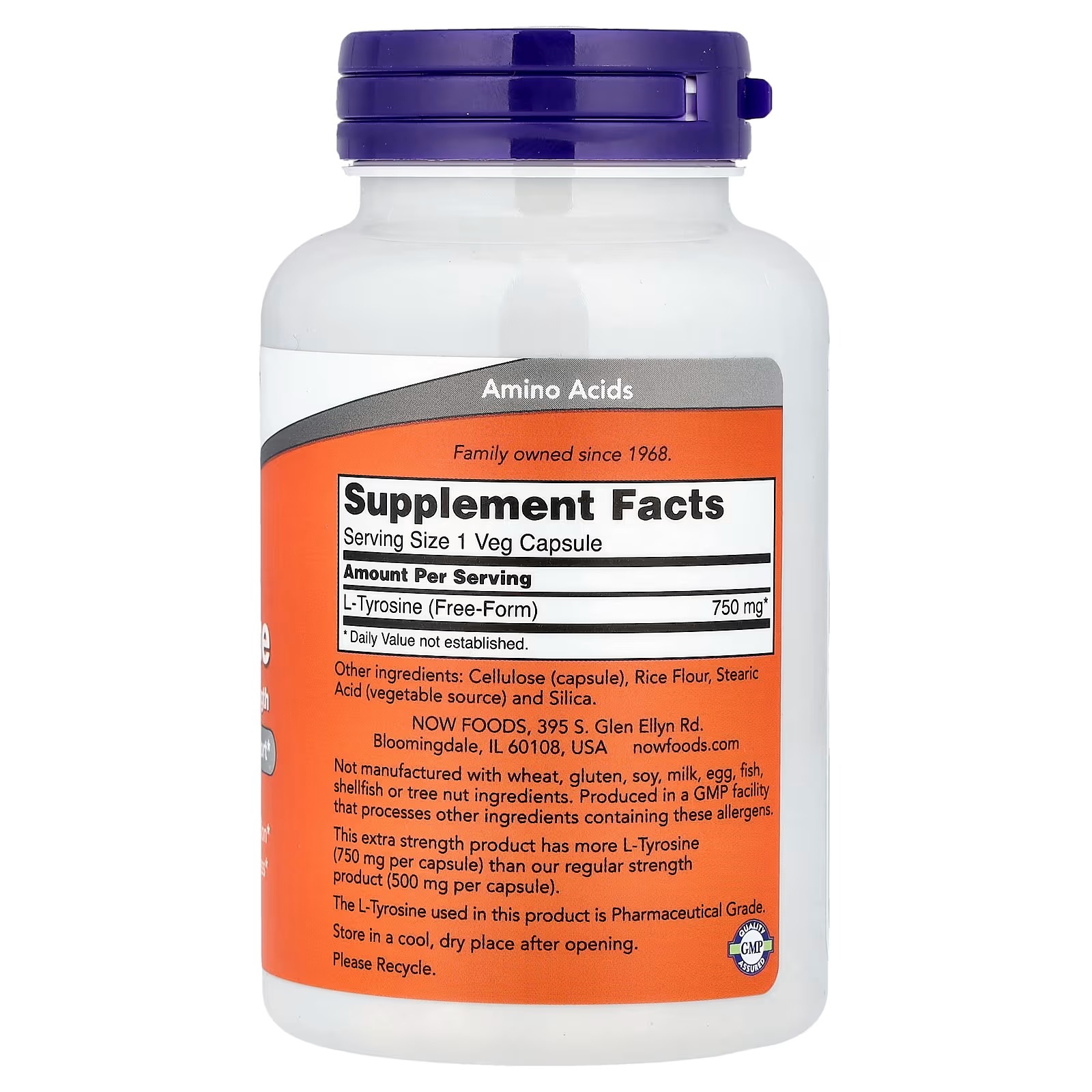 NOW Foods L-Tyrosine 750 mg Neurotransmitter Support 90 Capsules thumbnail 2