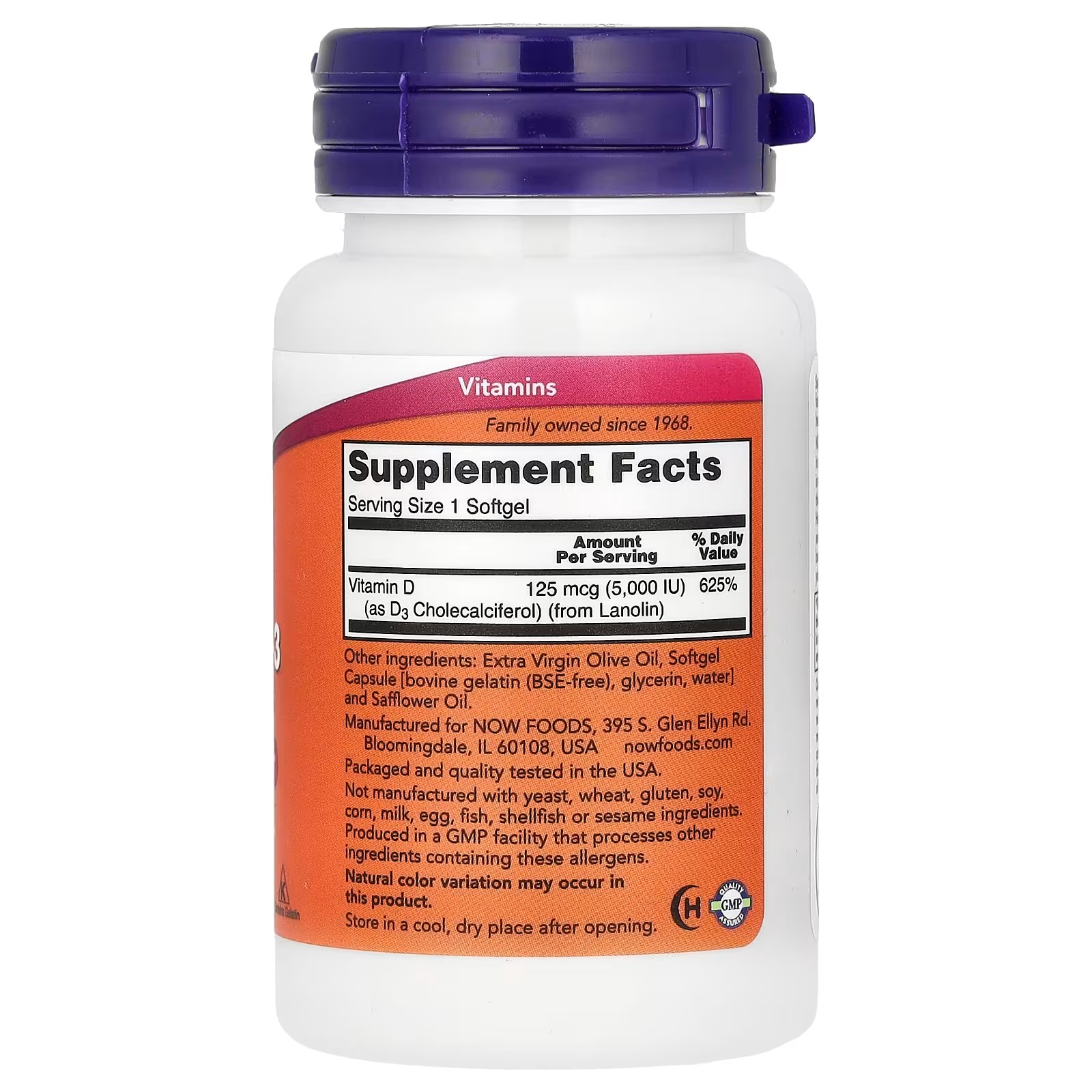 NOW Foods Vitamin D-3High Potency 5,000 IU Bone & Immune Health 30 Softgels thumbnail 2
