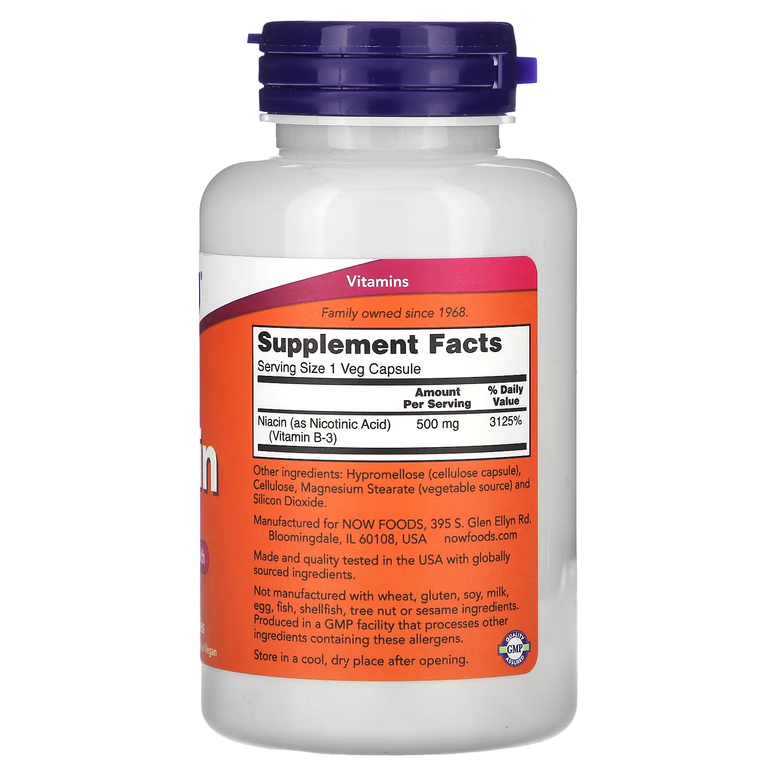 NOW Foods Niacin 500 mg Nutritional Health 100 Capsules thumbnail 2