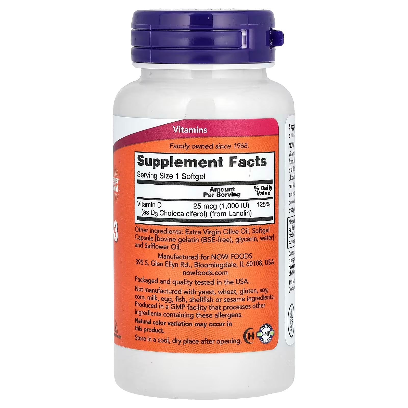 NOW Foods Vitamin D-3 High Potency 1,000 IU 360 Softgels thumbnail 2