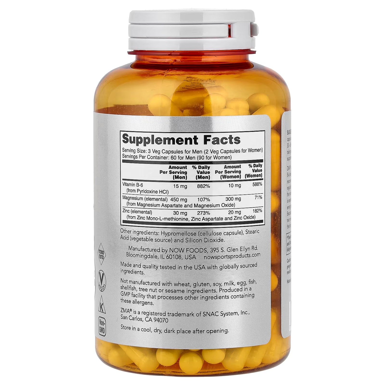 NOW Foods Sports ZMA®Zinc, Magnesium, B-6 180 Capsules thumbnail 2