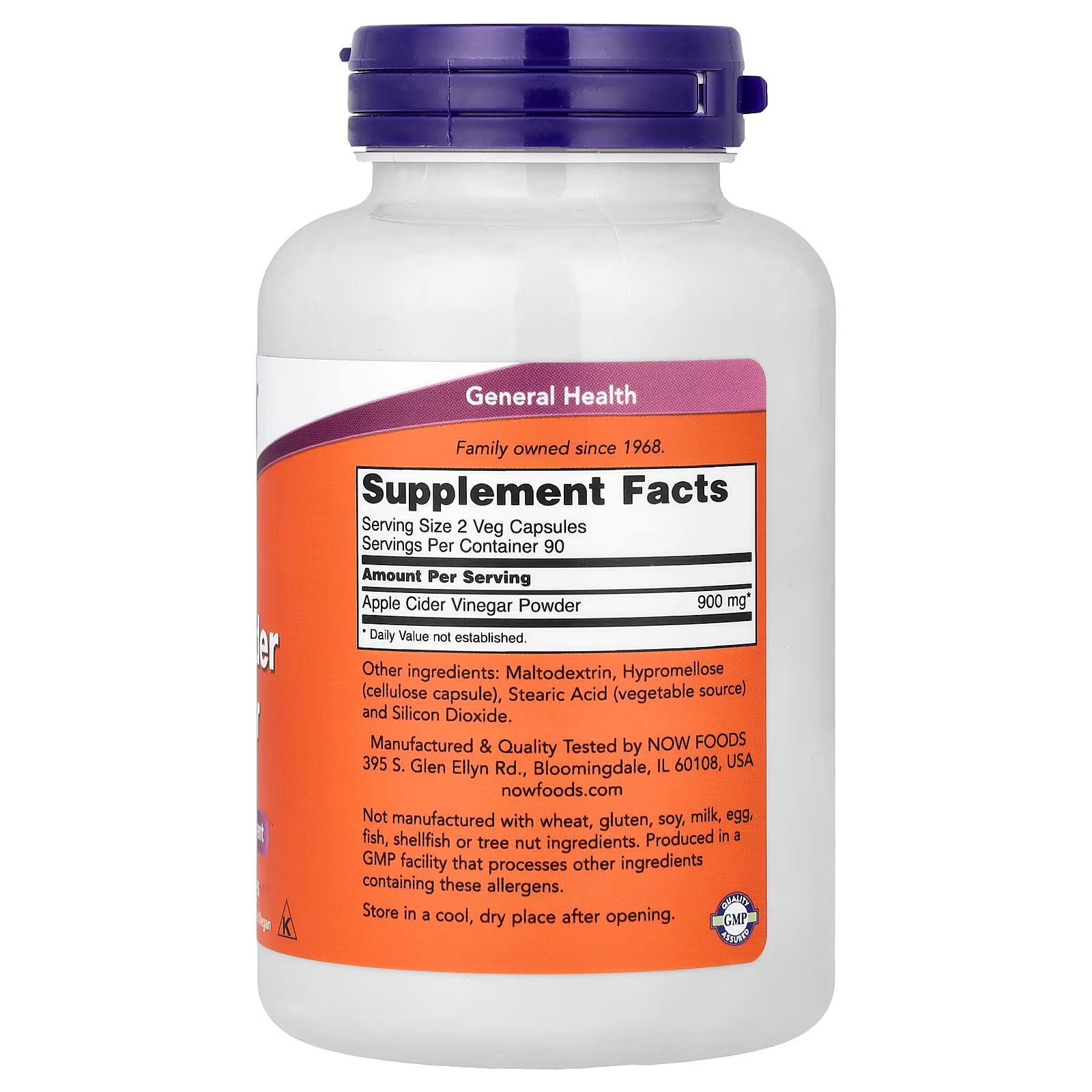 NOW Foods Apple Cider Vinegar 450 mg Nutritional Supplement 180 Capsules thumbnail 2