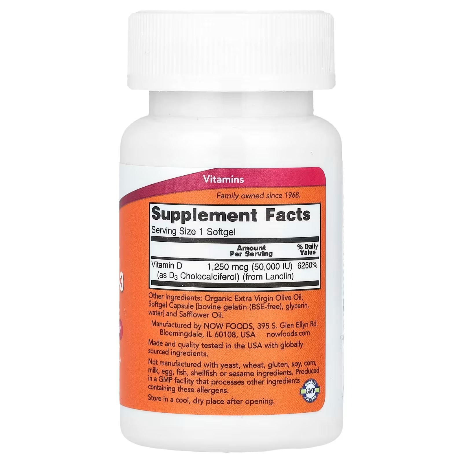 NOW Foods Vitamin D-3 Max Potency 50,000 IU Max Potency 12 Softgels thumbnail 2