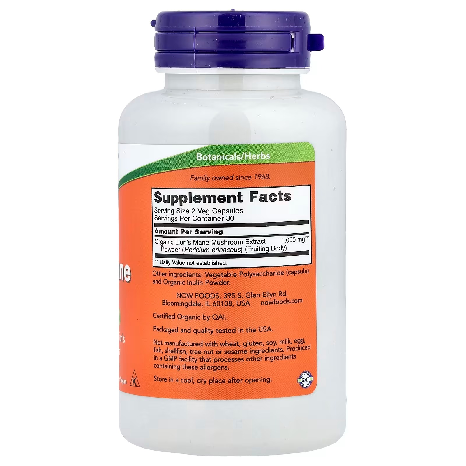 NOW Foods Lion's Mane 500 mg Super Mushroom 60 Capsules thumbnail 2