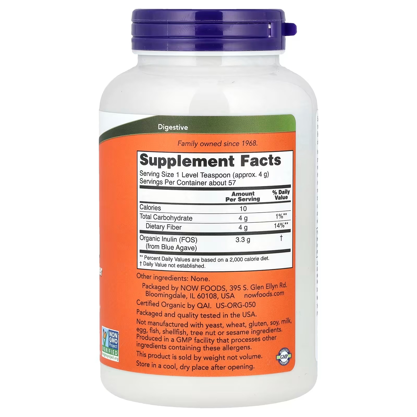 NOW Foods Certified Organic Inulin Prebiotic Pure Powder 227 g thumbnail 2