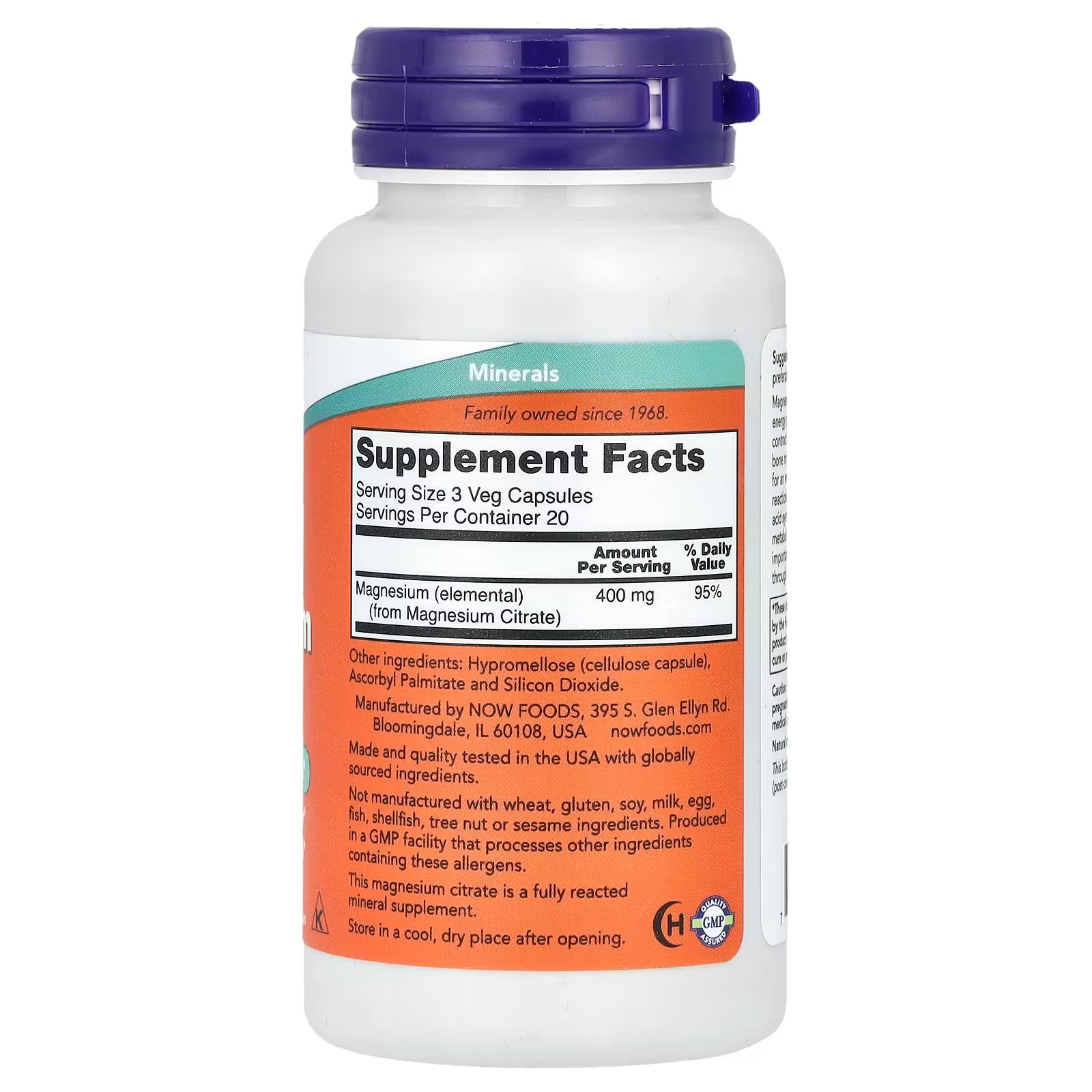 NOW Foods Magnesium Citrate Nervous System Support 60 Capsules thumbnail 2
