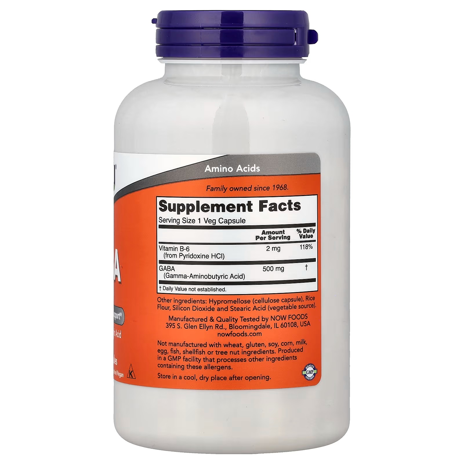 NOW Foods GABA With Vitamin B-6 Neurotransmitter Support 200 Capsules thumbnail 2