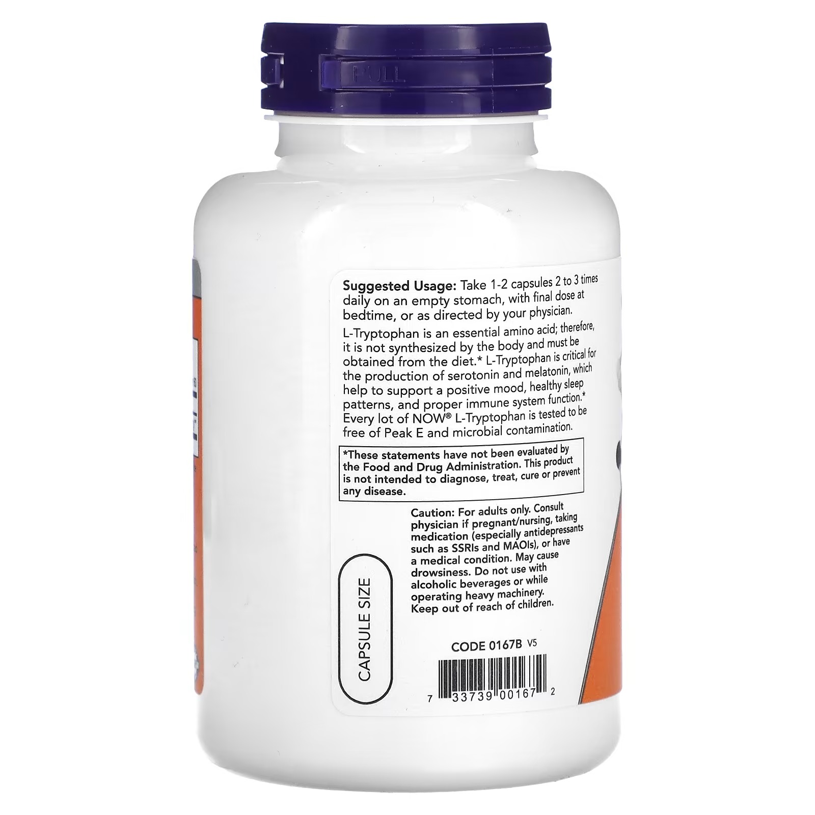 NOW Foods L-Tryptophan 500 mg Supports Relaxation 120 Capsules thumbnail 2