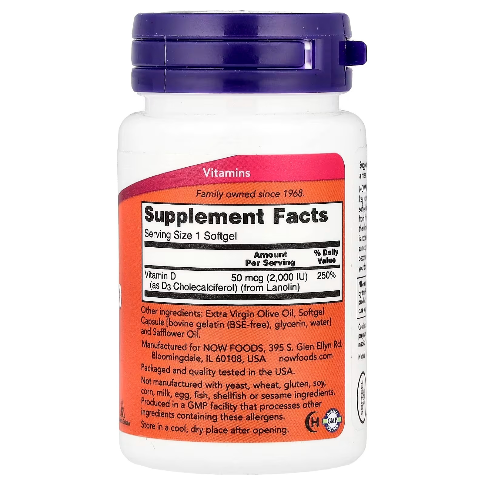 NOW Foods Vitamin D-3 2,000 IU Bone & Immune Health 30 Softgels thumbnail 2