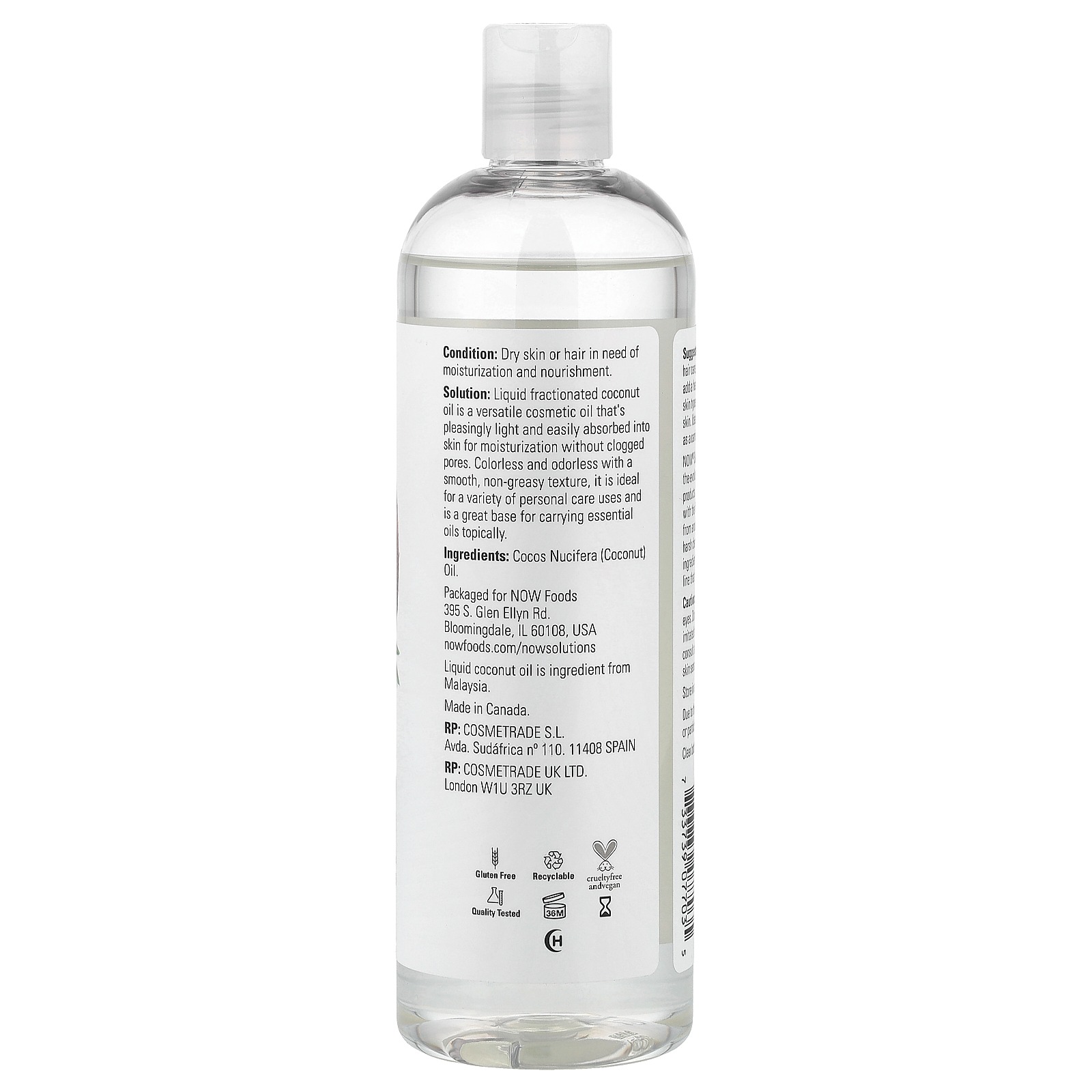NOW Foods Solutions Liquid Coconut Oil Pure Fractionated 473 ml thumbnail 2