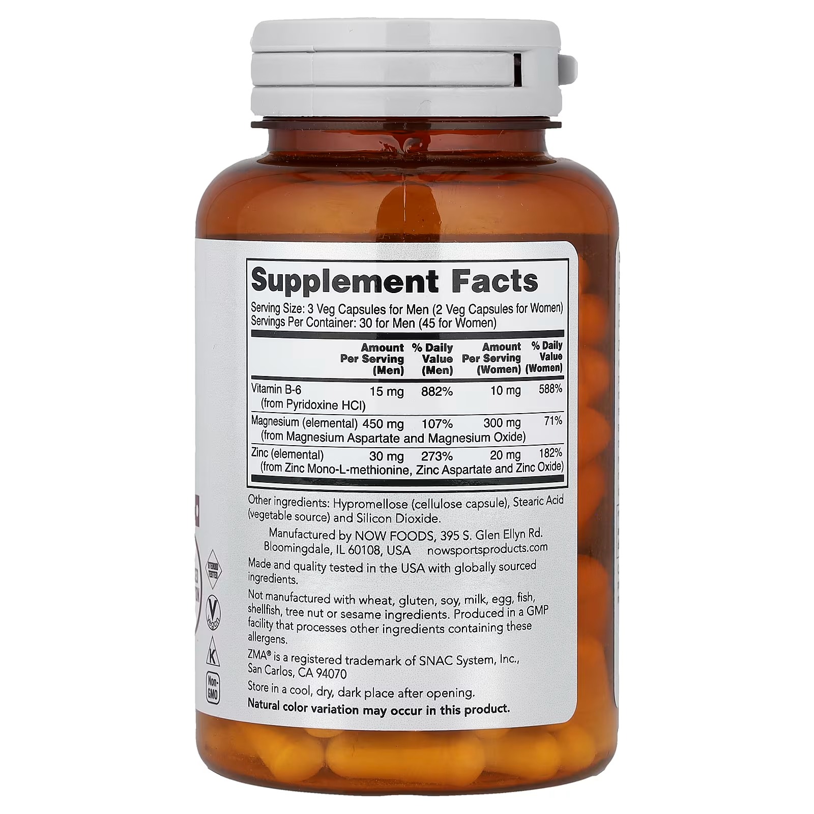 NOW Foods Sports, ZMA® Zinc, Magnesium, B-6 90  Capsules thumbnail 2