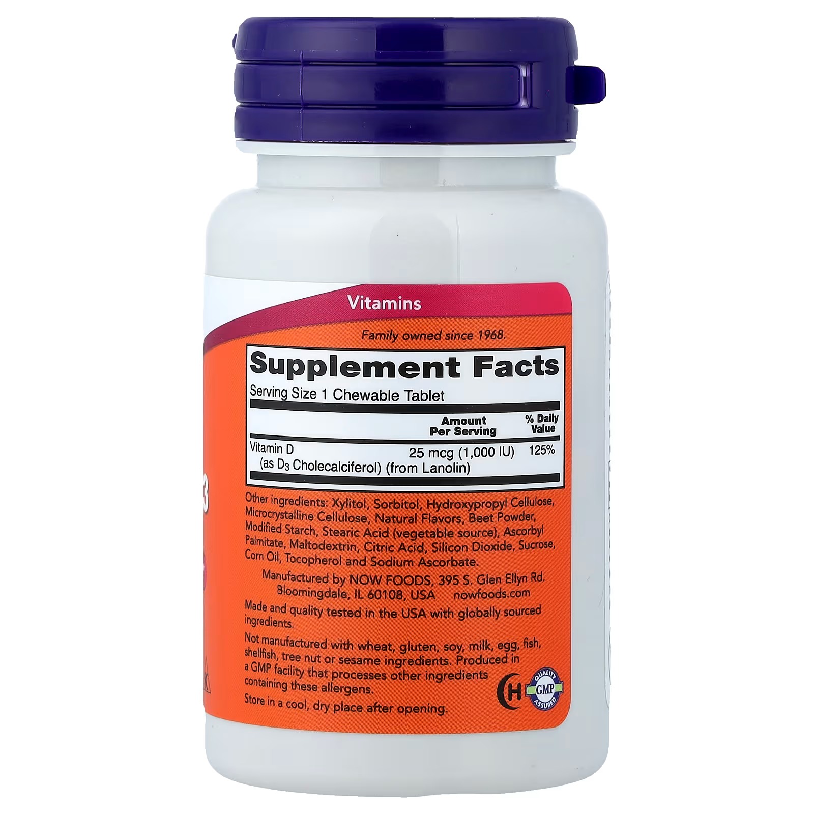 NOW Foods Chewable Vitamin D-3 Fruit 25 mcg 1,000  IU 180 Capsules thumbnail 2