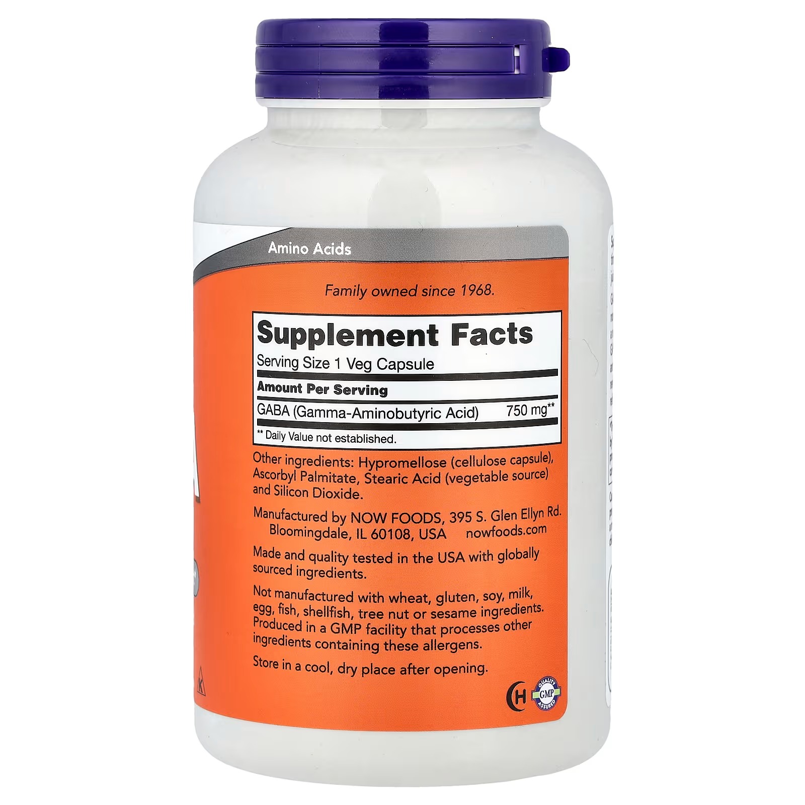 NOW Foods GABA 750 mg Neurotransmitter Support 200  Capsules thumbnail 2
