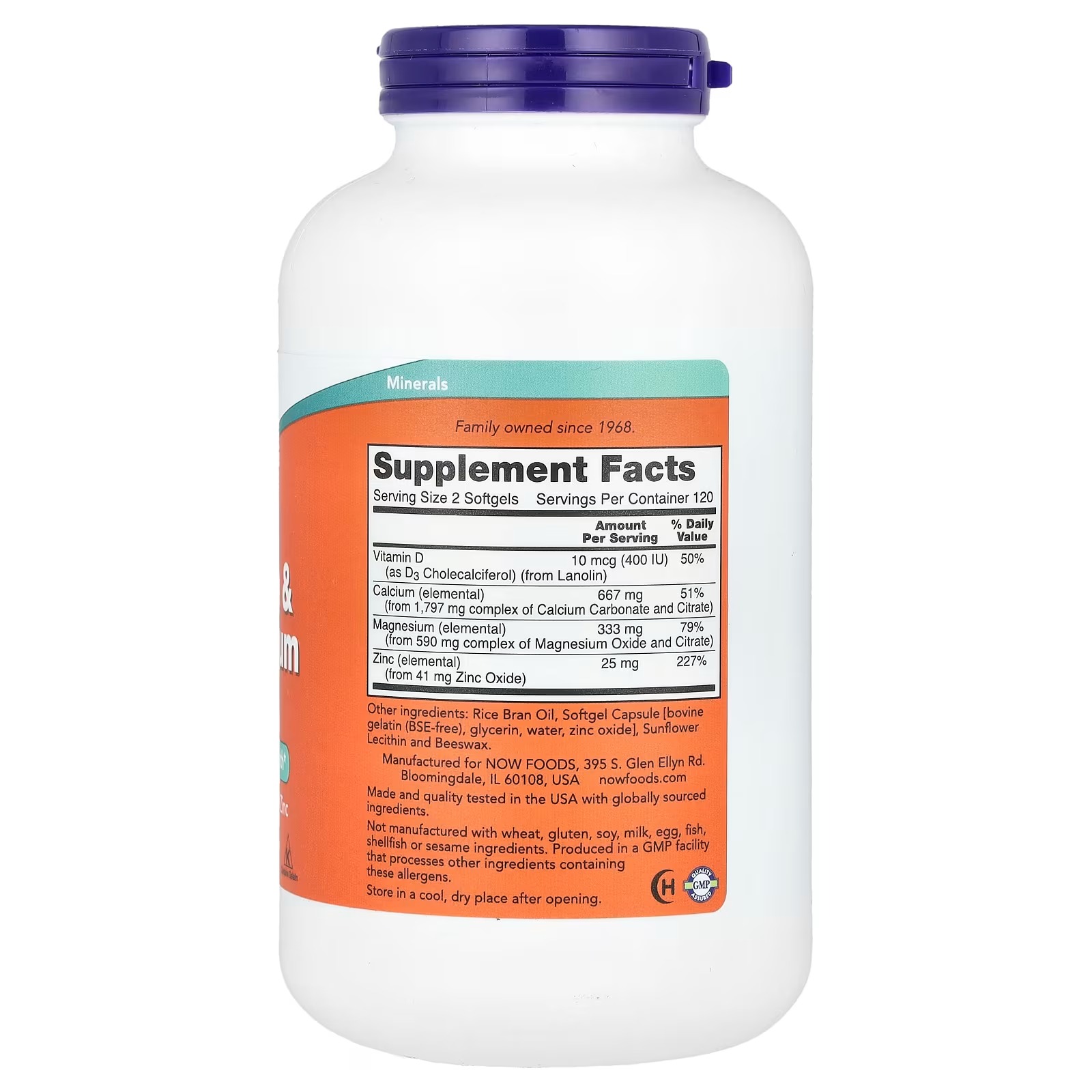 NOW Foods Calcium & Magnesium Supports Bone Health 240 Softgels thumbnail 2