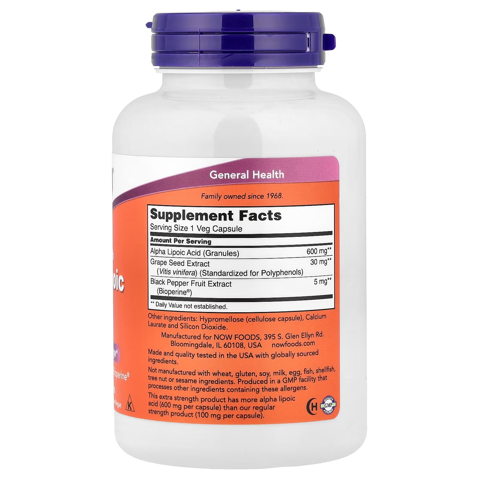 NOW Foods Alpha Lipoic Acid 600 mg Extra Strength 120 Capsules thumbnail 2