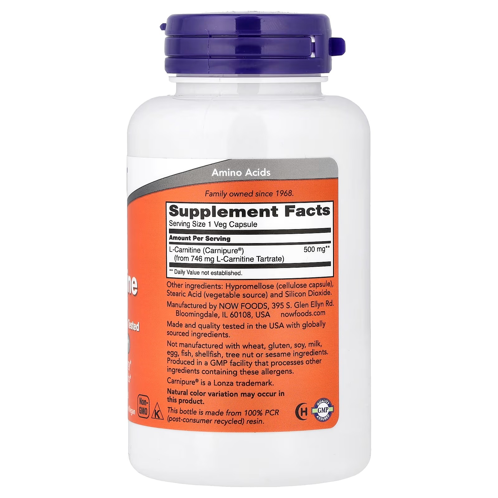 NOW Foods L-Carnitine 500 mg Fitness Support 60 Capsules thumbnail 2