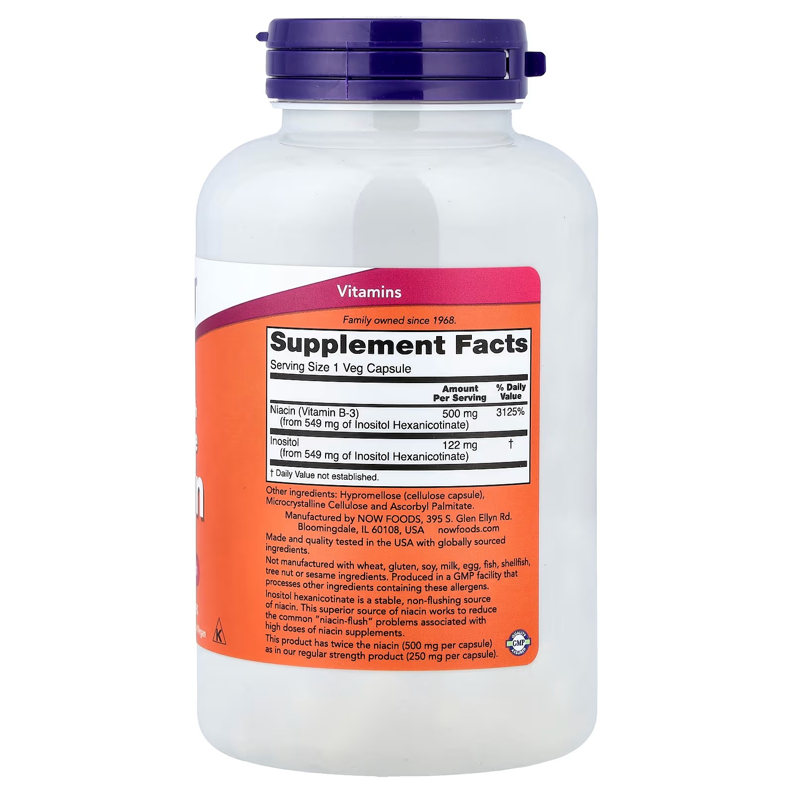 NOW Foods Flush-Free Niacin 500 mg Double Strength 180 Capsules thumbnail 2