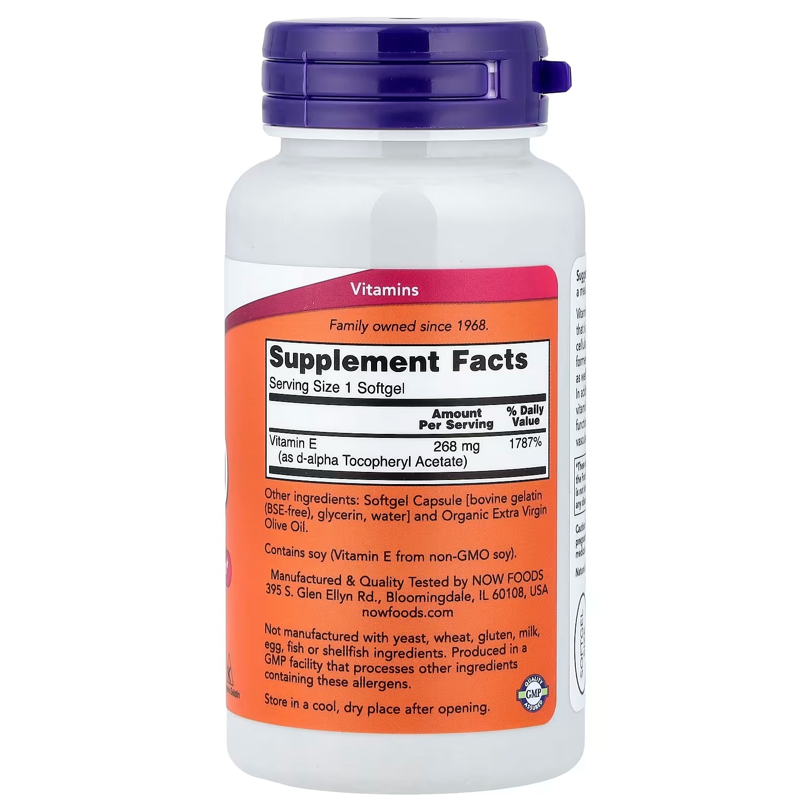 NOW Foods E-400 268 mg 400 IU D-Alpha Tocopheryl 100 Softgels thumbnail 2
