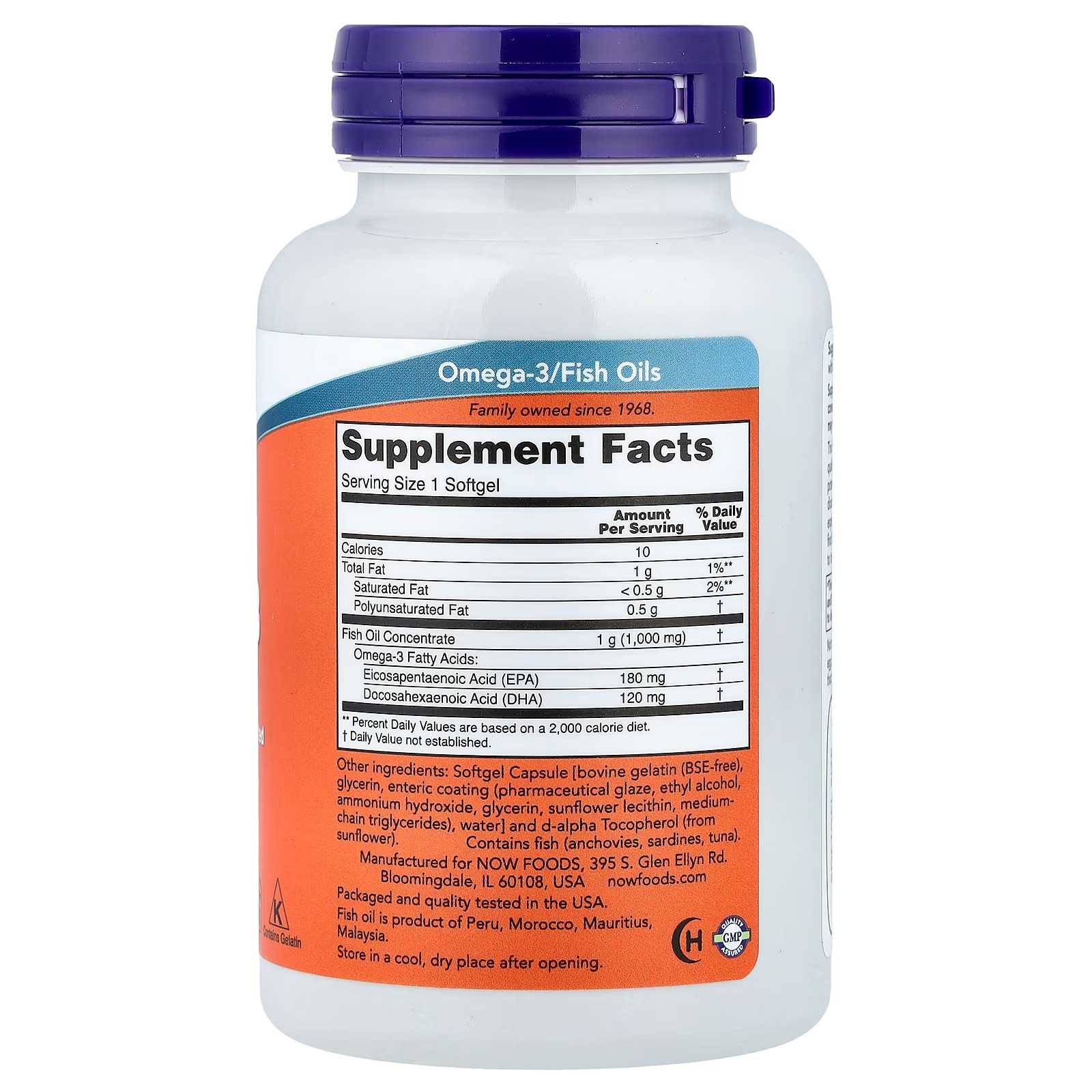 NOW Foods Omega-3 Fish Oil 1000 mg 180 EPA-120 DHA 90 Softgels thumbnail 2