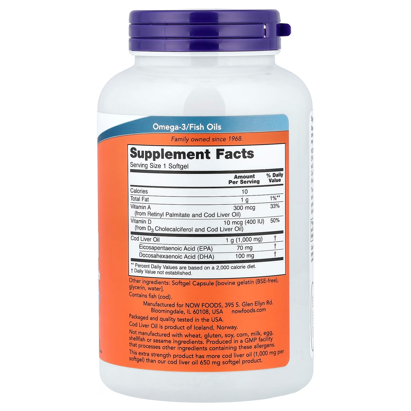 NOW Foods Cod Liver Oil 1,000 mg Cardiovascular Support 180 Softgels thumbnail 2