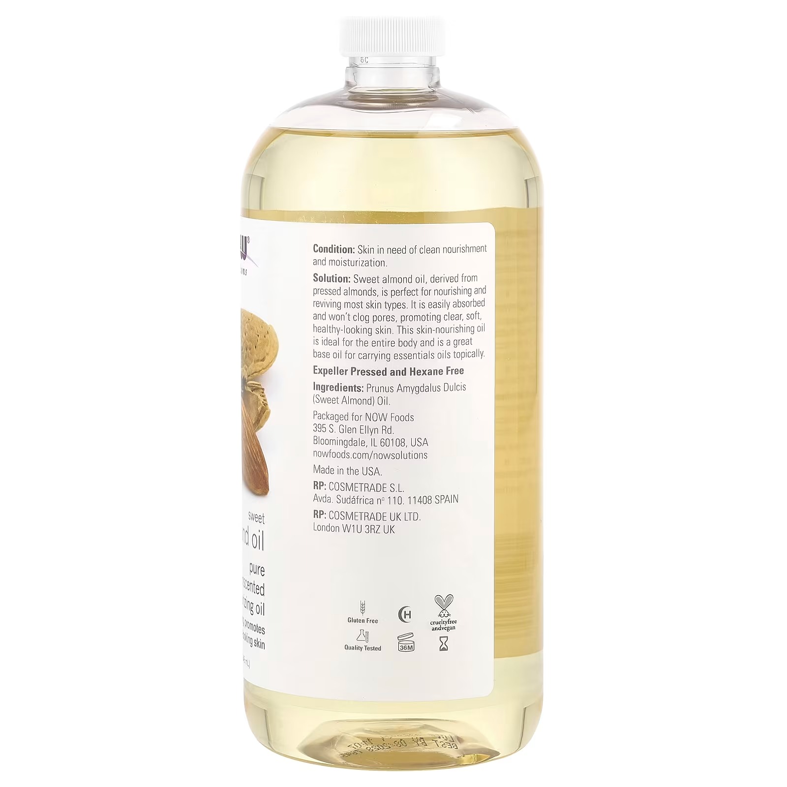 NOW Foods Solutions Sweet Almond Oil Unscented  946 ml thumbnail 2