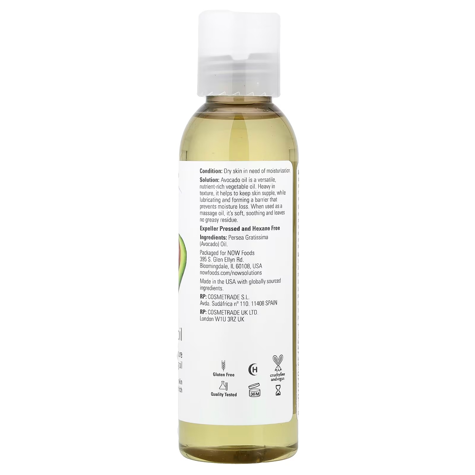 NOW Foods Solutions Avocado Oil  Pure Moisturizing Oil 118 ml thumbnail 2