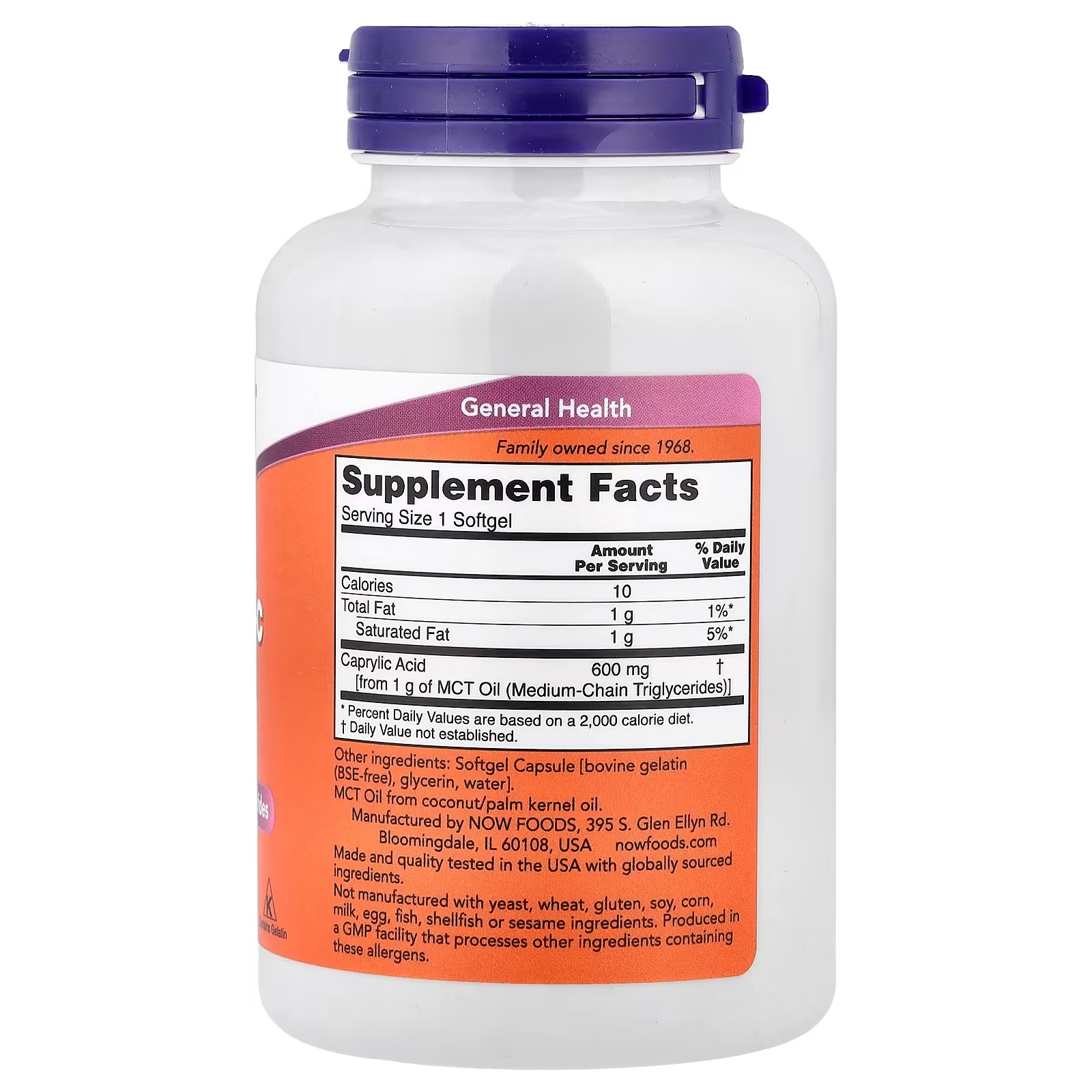 NOW Foods Caprylic Acid 600 mg Medium-Chain Triglycerides 100 Softgels thumbnail 2