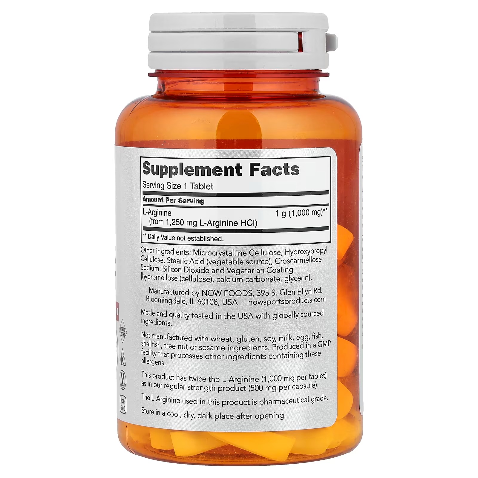 NOW Foods Sports L-Arginine 1,000 mg 60 Tablets thumbnail 2