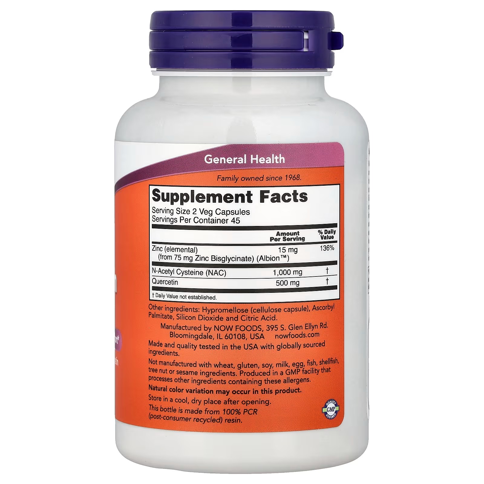NOW Foods NAC Quercetin & Zinc Immune & Respiratory Support 90 Capsules thumbnail 2