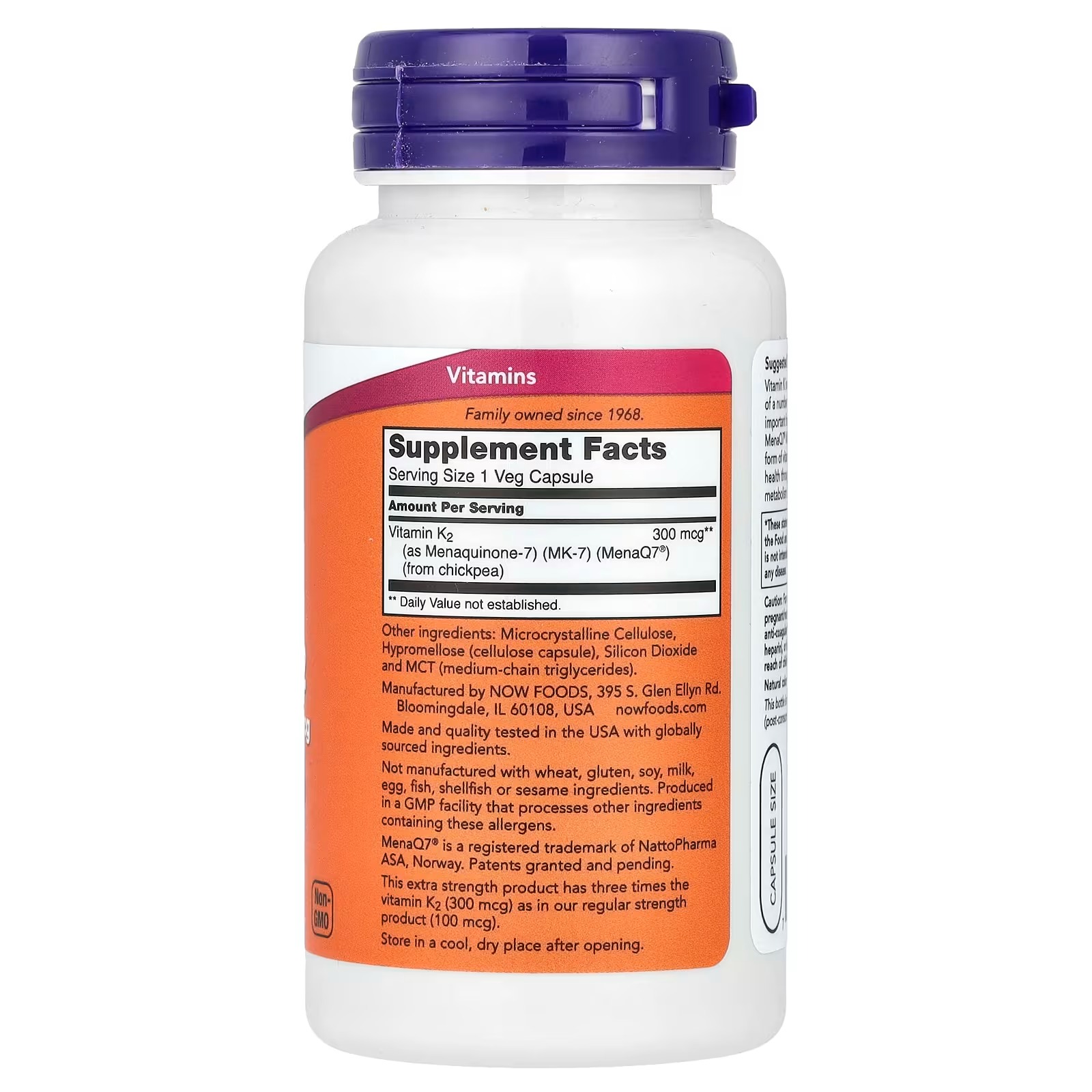 NOW Foods MK-7 Vitamin K-2 300 mcg Supports Bone Health 120 Capsules thumbnail 2