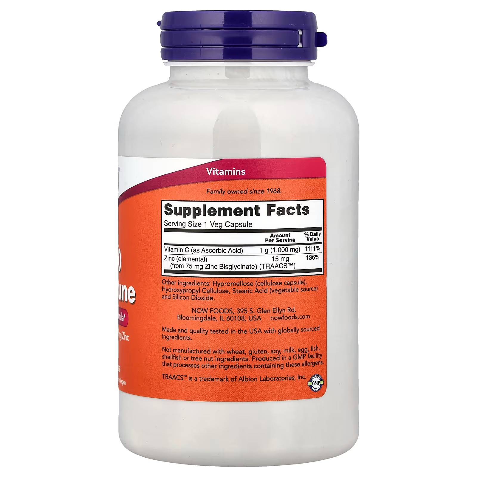 NOW Foods C-1000 Zinc Immune 1,000 mg Vitamin C & 15 mg Zinc 180 Capsules thumbnail 2