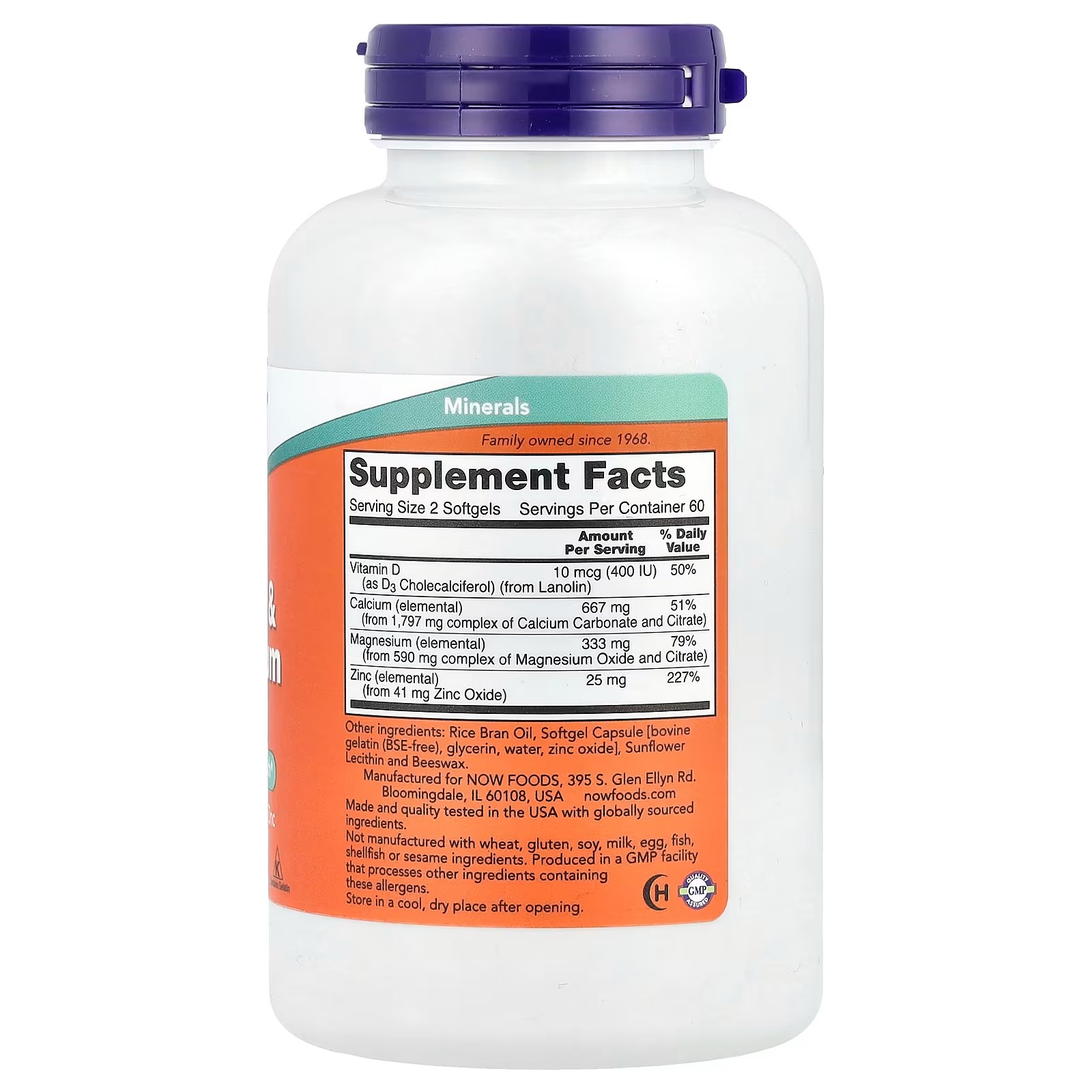 NOW Foods Calcium & Magnesium with Vitamin D3 and Zinc 120 Softgels thumbnail 2