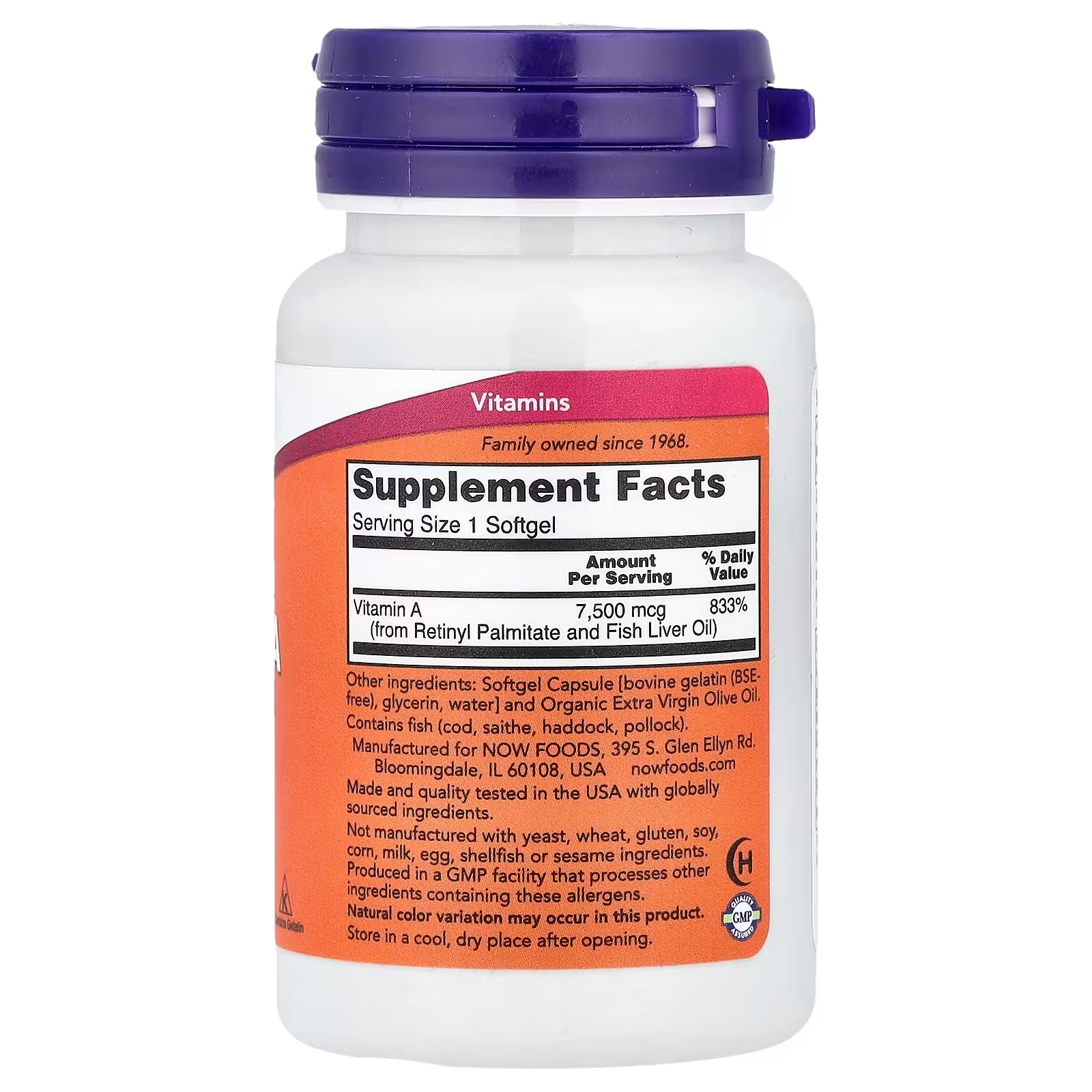 NOW Foods Vitamin A 7,500 mcg 25,000 IU Supports Eye, Skin and Immune Health 100 Softgels thumbnail 2