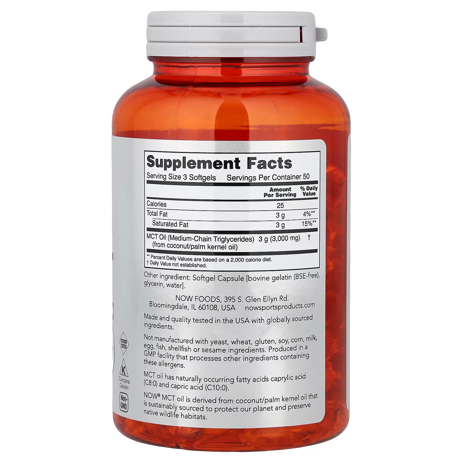 NOW Foods Sports MCT Oil 1,000 mg 150 Softgels thumbnail 2