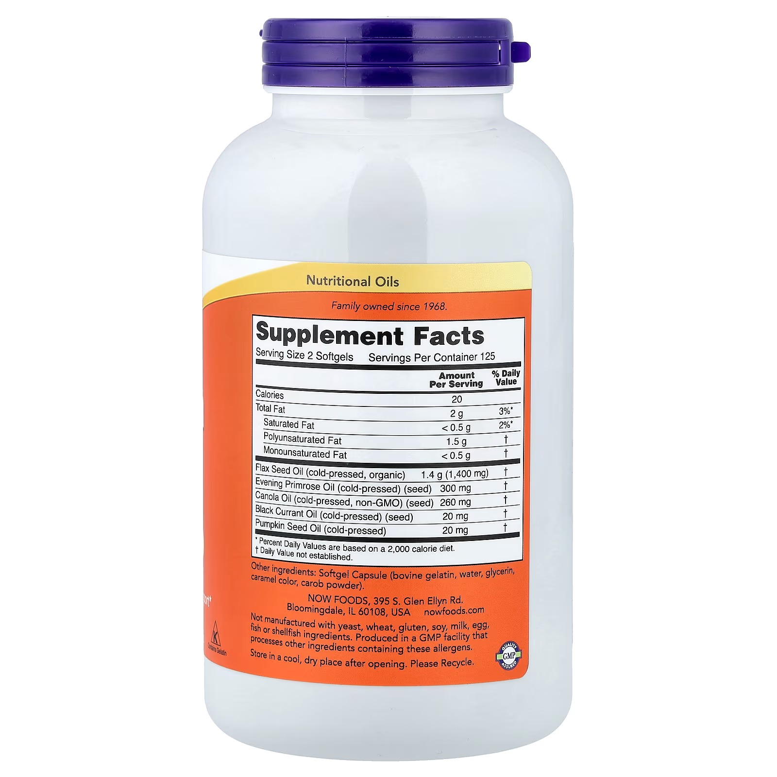 NOW Foods Omega 3-6-9 Blend of Five Nutritional Oils 250 Softgels thumbnail 2