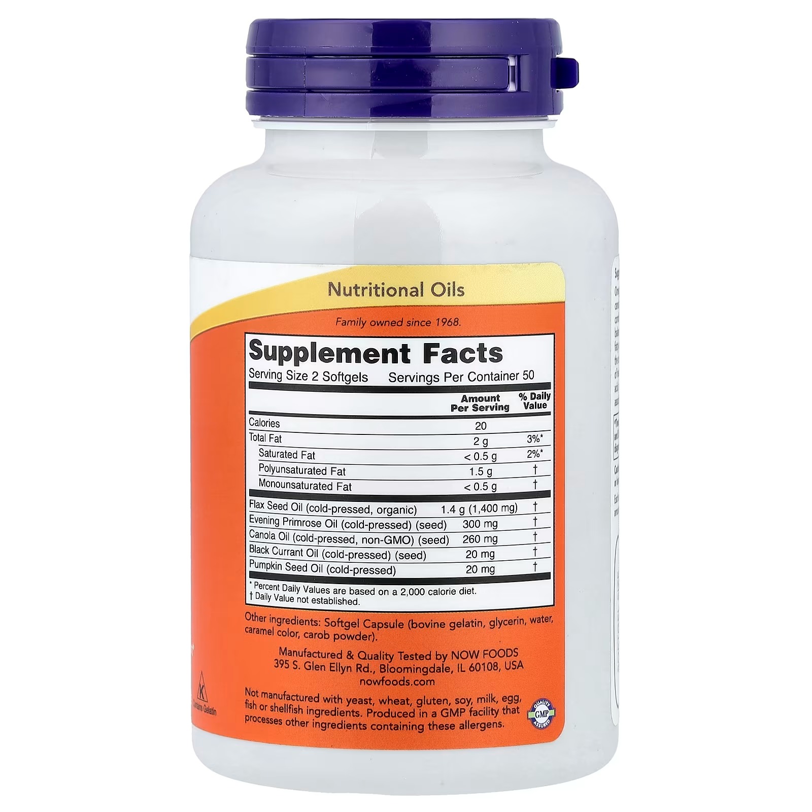 NOW Foods Omega 3-6-9 Blend of Five Nutritional Oils 100 Softgel thumbnail 2