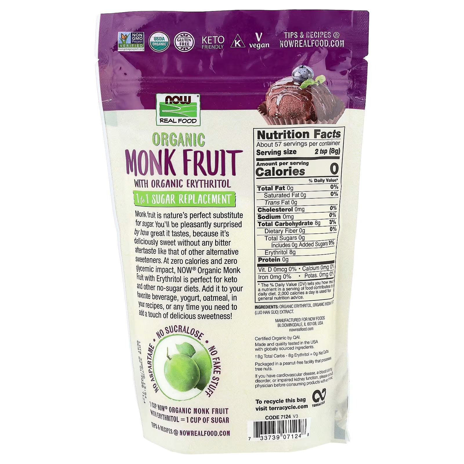 NOW Foods Organic Monk Fruit With Organic Erythritol 454 g thumbnail 2