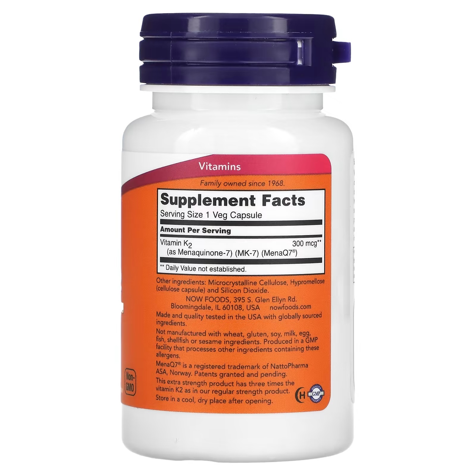 NOW Foods MK-7 Vitamin K-2 300 mcg Cardiovascular Support 60 Capsules thumbnail 2