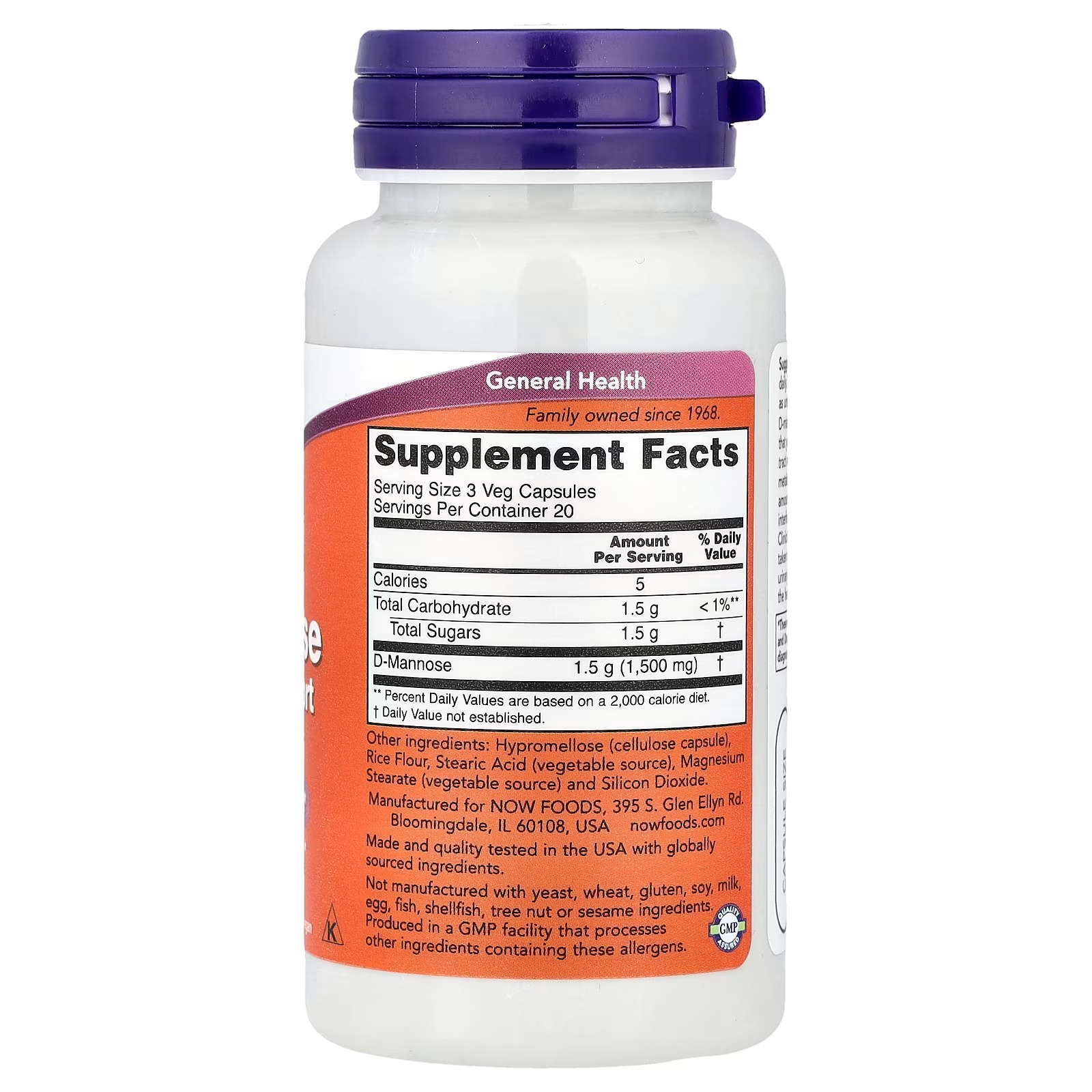 NOW Foods D-Mannose, 500 mg Cleanses the Bladder 60  Capsules thumbnail 2