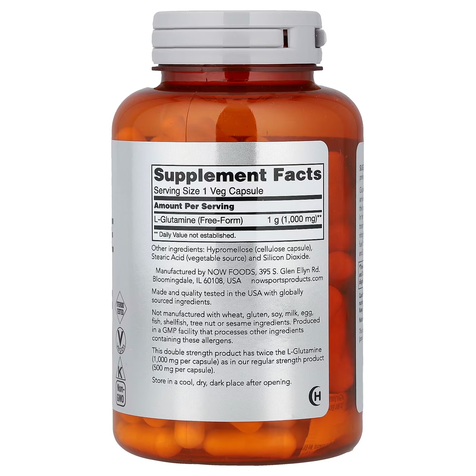 NOW Foods Sports, L-Glutamine 1,000 mg 120 Veg Capsules thumbnail 2